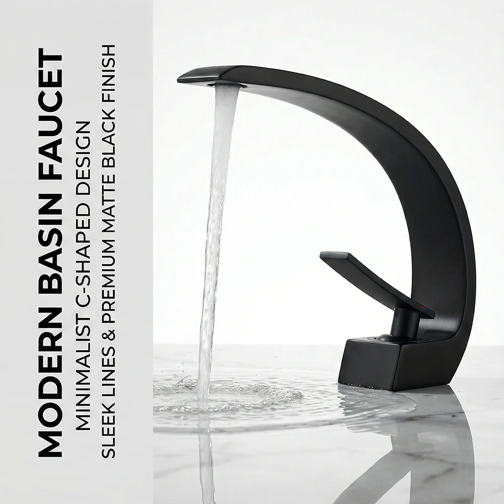 Home Bathroom Taps - Matte Black Bathroom Faucet, Aluminum Alloy