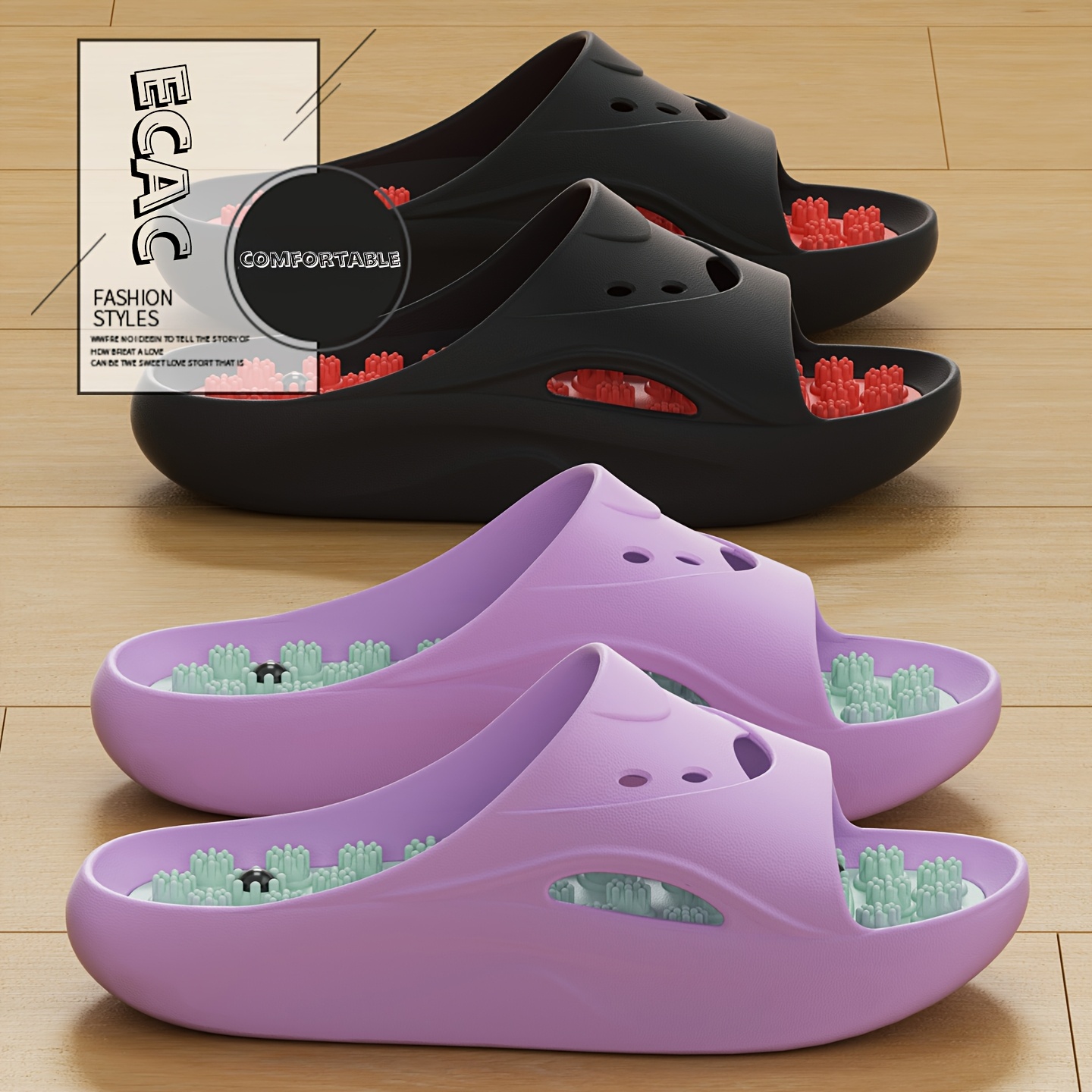 Home Bath - Women Men EVA Massage Slippers Thick