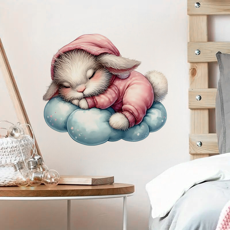 Home Bathroom Window - Cute Sleepy Bunny Sticker, Water-proof Home