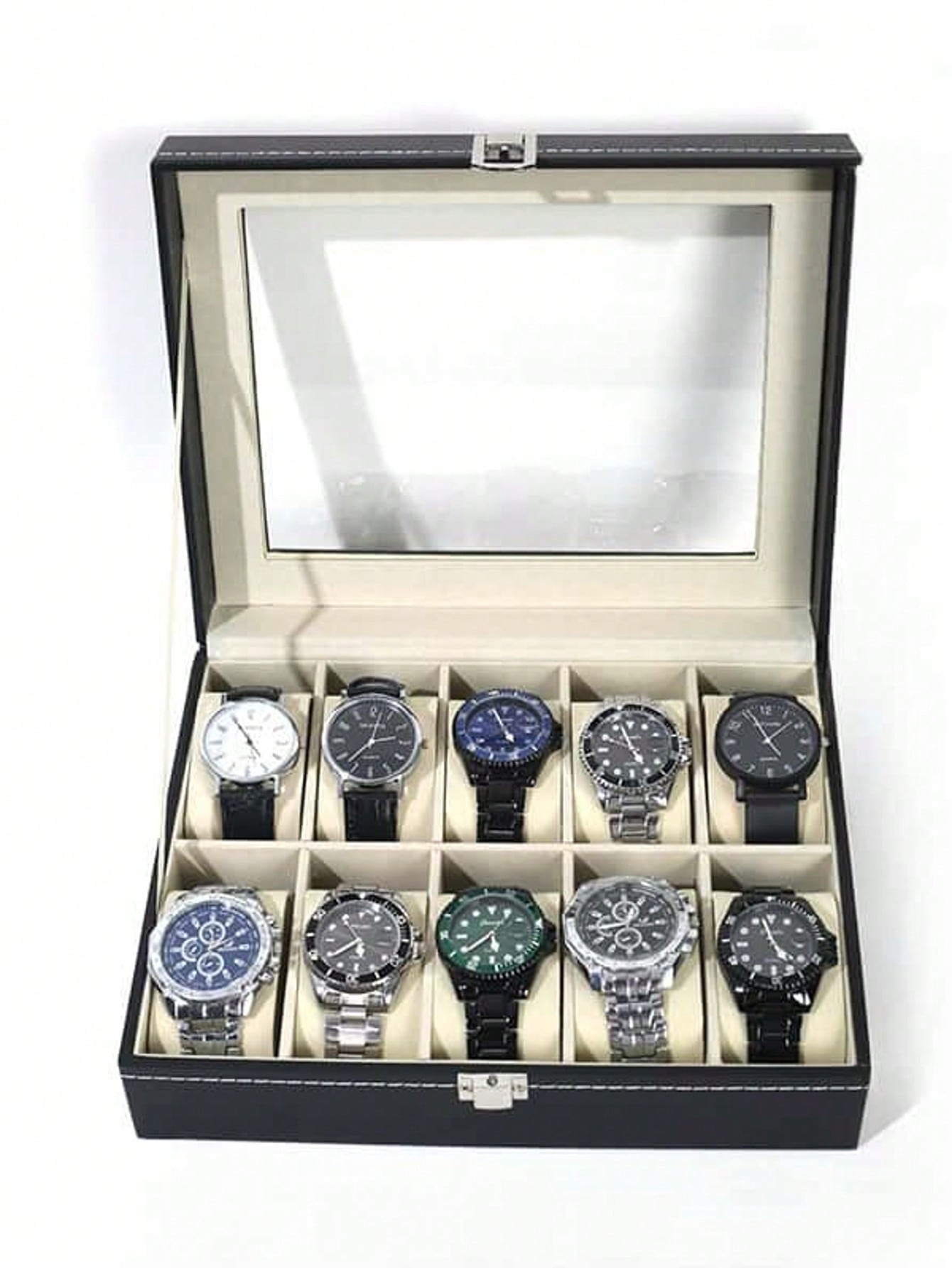 Home Bathroom Vanity - Leather Watch Box with Lock, Large