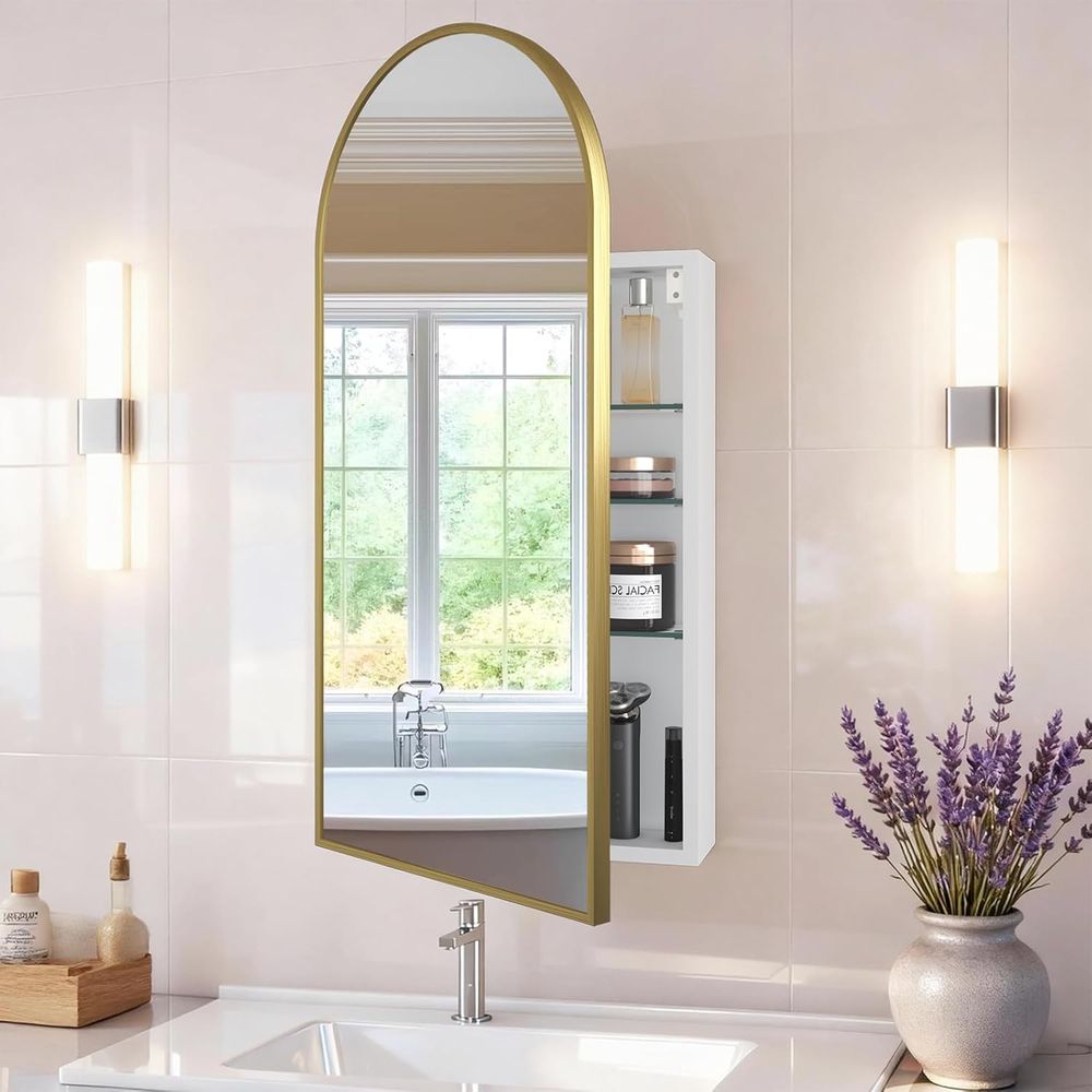 Home Bathroom Furniture - Luxurious Arched Gold Bathroom Medicine Cabinet