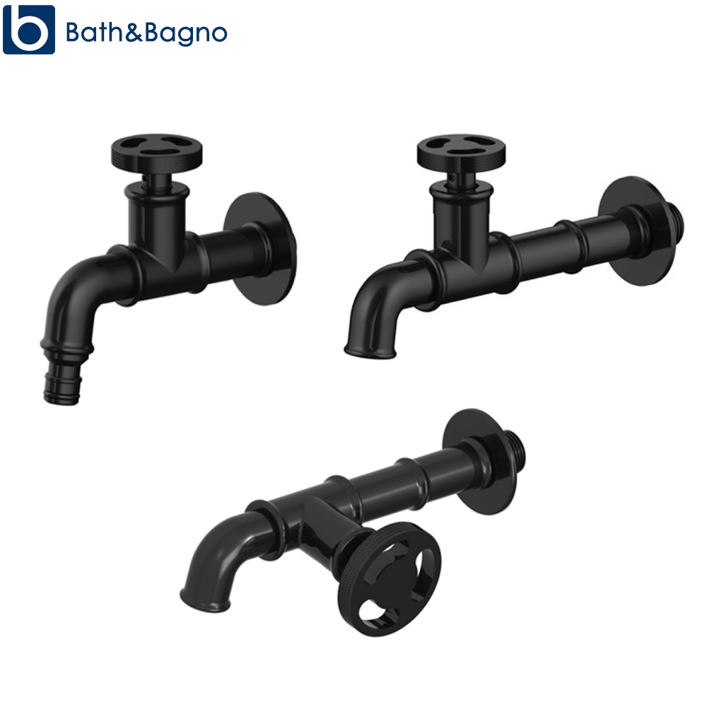 Home Bathroom Taps - G1/2' Black Bibcock Brass Bathroom Washing