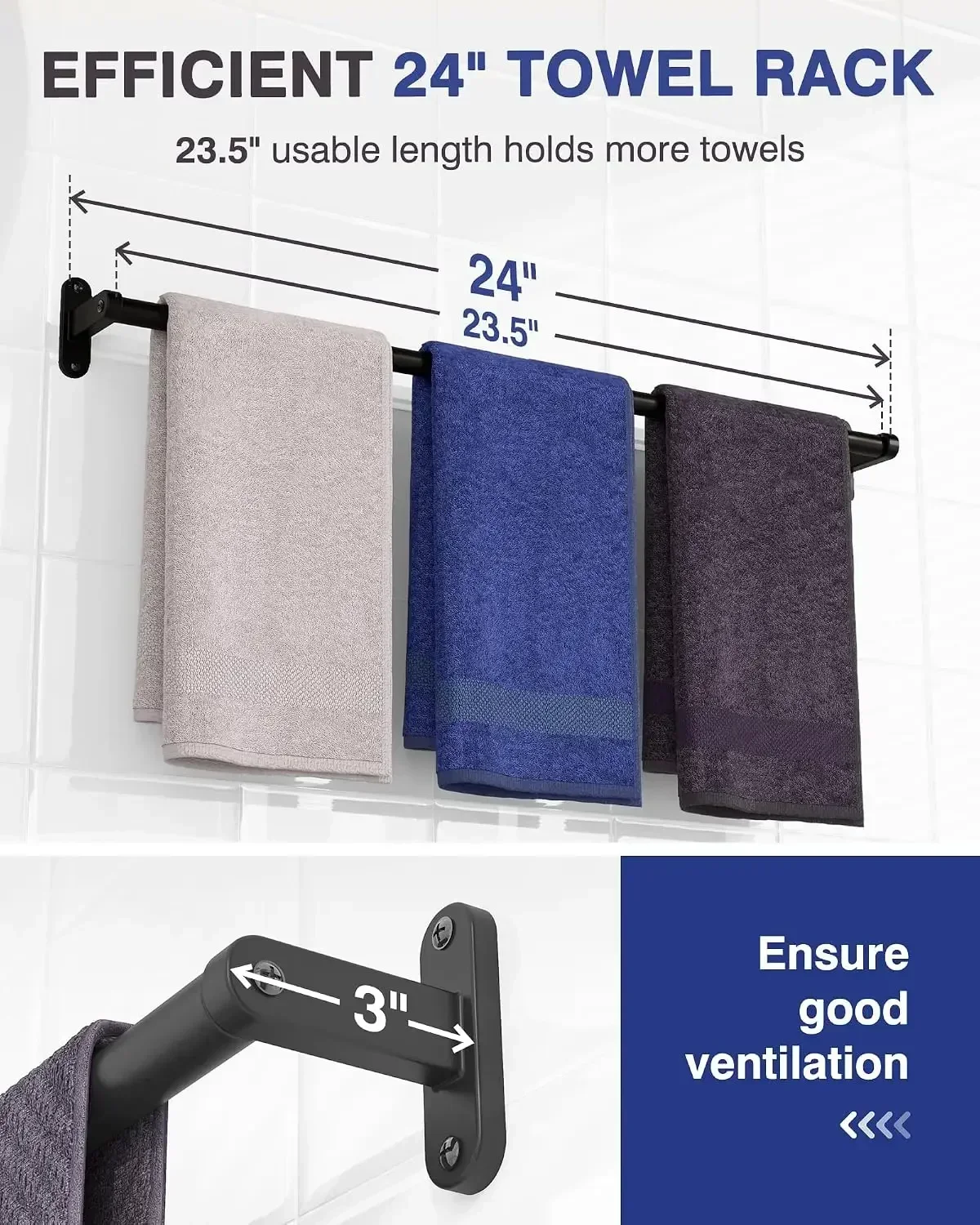 Matte Black Towel Rack for Bat - огляд і ціна Home Essentials Bathroom Rack