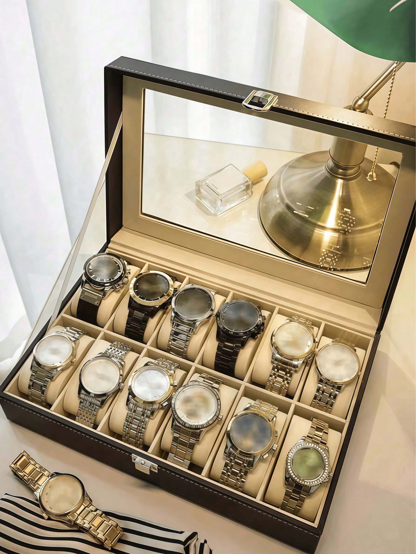 Leather Watch Box with Lock, L - огляд і ціна Home Bathroom Vanity